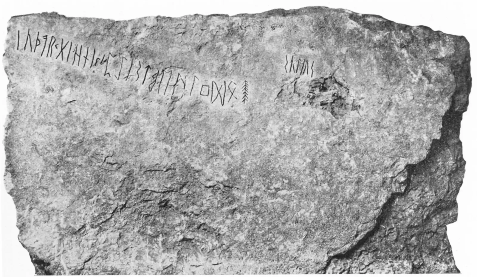 The Kylver Stone, Gotland, about 1,600 years old: the oldest known inscription of the full Elder Futhark row.